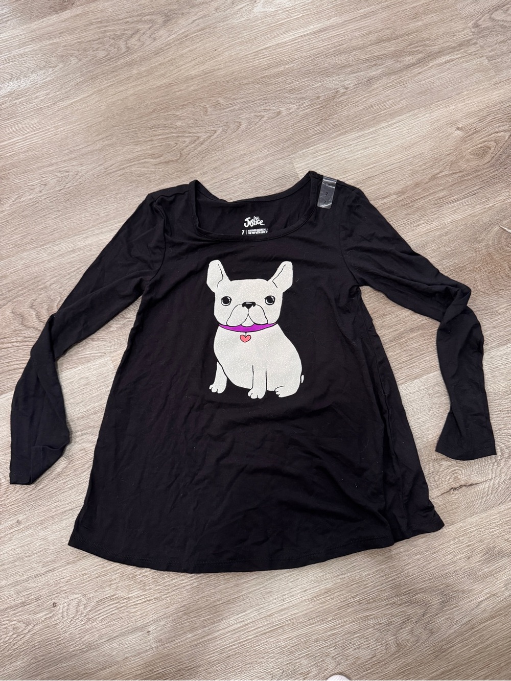 Justice Bulldog Shimmer Glitter Long Sleeve Black Shirt Girls 7